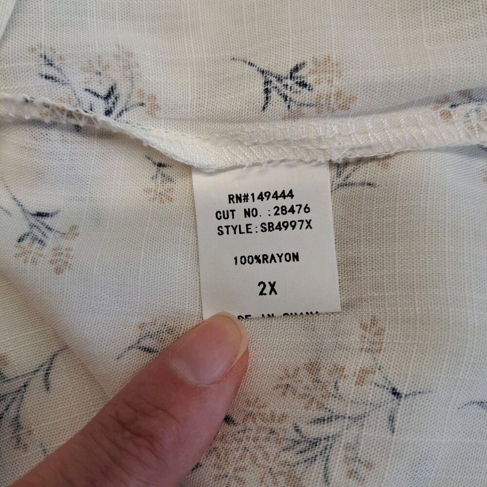 SIREN LILY Women's 2XL Beige Blue Floral Tassle Tie Blouse - Picture 7 of 10